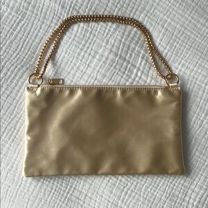 NEW • Satin Evening Shoulder Bag in Champagne-Pearl Color with Gold Hardware